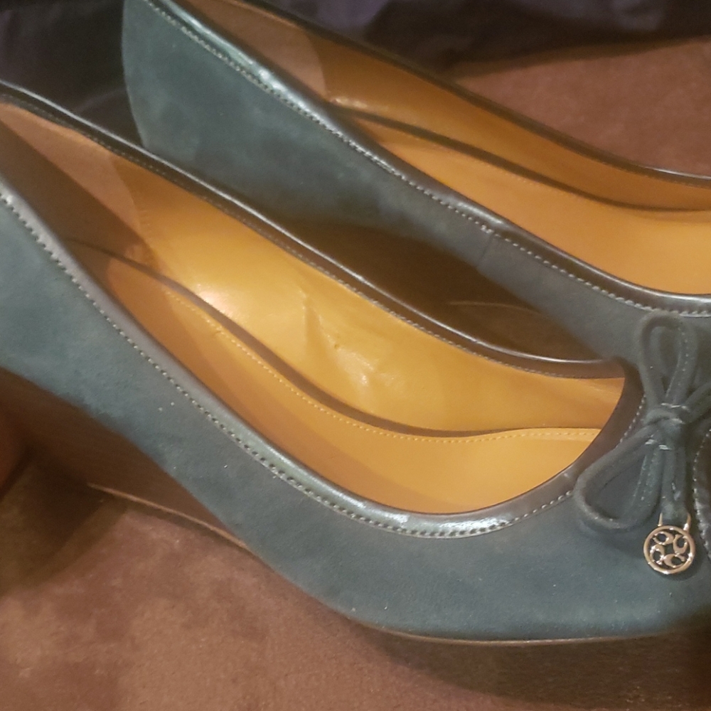 PRIVATE LISTING COACH SUEDE TEAL WEDGE HEELS 9 - Picture 6 of 10